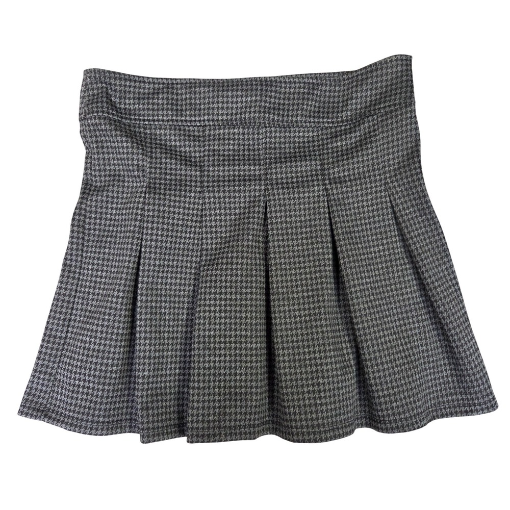 Bear Dance Grey Houndstooth Pleated Mini Skirt Side Zip P2516 Womens Large